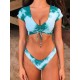 Tie-Dyed Printed Drawstring Short Sleeve Split Tankini Swimsuit Tie-Dyed Printed Drawstring Short Sleeve Split Tankini Swimsuit