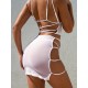 Solid Color Split Bikini Swimsuit+See-Through Split Cover-Ups Four Piece Set Solid Color Split Bikini Swimsuit+See-Through Split Cover-Ups Four Piece Set