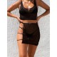 Solid Color Split Bikini Swimsuit+See-Through Split Cover-Ups Four Piece Set Solid Color Split Bikini Swimsuit+See-Through Split Cover-Ups Four Piece Set