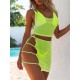 Solid Color Split Bikini Swimsuit+See-Through Split Cover-Ups Four Piece Set Solid Color Split Bikini Swimsuit+See-Through Split Cover-Ups Four Piece Set