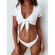Black White Solid Color Short Sleeve Knotted Split Tankini Swimsuit Black White Solid Color Short Sleeve Knotted Split Tankini Swimsuit