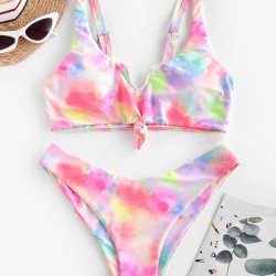Gradient Tankini Square-Neck Split Bikini Swimsuit