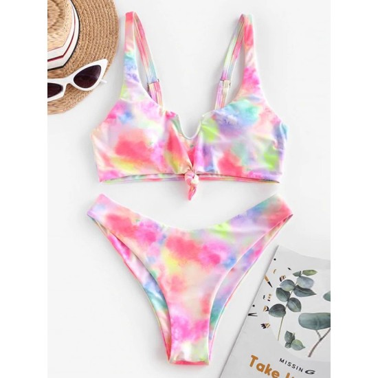 Gradient Tankini Square-Neck Split Bikini Swimsuit Gradient Tankini Square-Neck Split Bikini Swimsuit