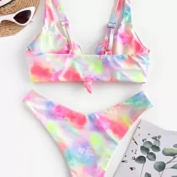 Gradient Tankini Square-Neck Split Bikini Swimsuit
