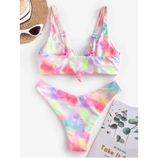 Gradient Tankini Square-Neck Split Bikini Swimsuit Gradient Tankini Square-Neck Split Bikini Swimsuit