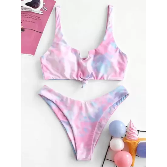 Gradient Tankini Square-Neck Split Bikini Swimsuit Gradient Tankini Square-Neck Split Bikini Swimsuit