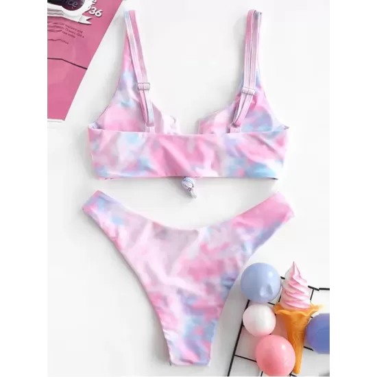 Gradient Tankini Square-Neck Split Bikini Swimsuit Gradient Tankini Square-Neck Split Bikini Swimsuit