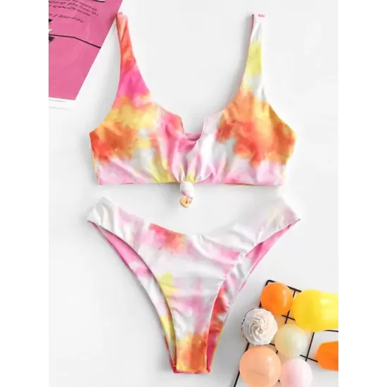 Gradient Tankini Square-Neck Split Bikini Swimsuit Gradient Tankini Square-Neck Split Bikini Swimsuit