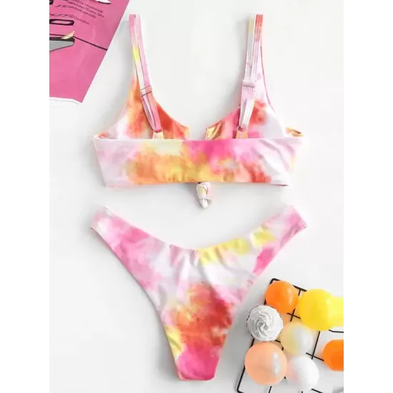 Gradient Tankini Square-Neck Split Bikini Swimsuit Gradient Tankini Square-Neck Split Bikini Swimsuit