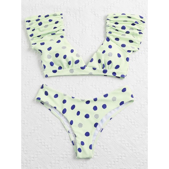 Polka-Dot Puff Sleeves Split Tankini Swimsuit Polka-Dot Puff Sleeves Split Tankini Swimsuit