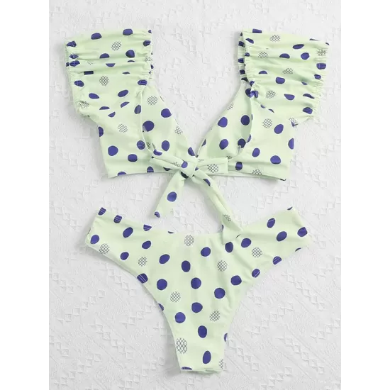 Polka-Dot Puff Sleeves Split Tankini Swimsuit Polka-Dot Puff Sleeves Split Tankini Swimsuit