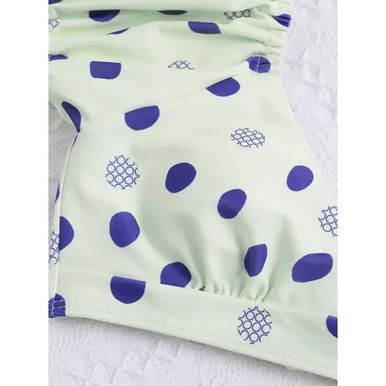 Polka-Dot Puff Sleeves Split Tankini Swimsuit Polka-Dot Puff Sleeves Split Tankini Swimsuit