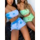 Sporty Tie-Dyed Gradient Bandeau Split Tankini Swimsuit Sporty Tie-Dyed Gradient Bandeau Split Tankini Swimsuit