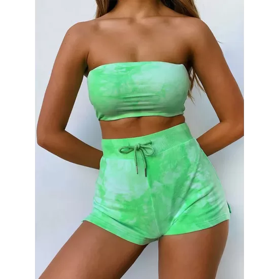 Sporty Tie-Dyed Gradient Bandeau Split Tankini Swimsuit Sporty Tie-Dyed Gradient Bandeau Split Tankini Swimsuit