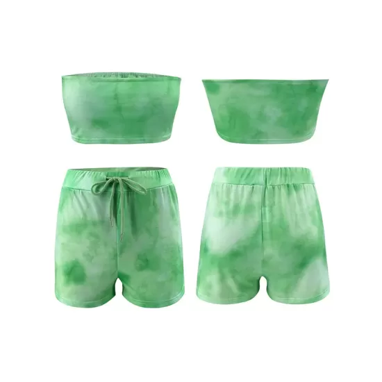 Sporty Tie-Dyed Gradient Bandeau Split Tankini Swimsuit Sporty Tie-Dyed Gradient Bandeau Split Tankini Swimsuit