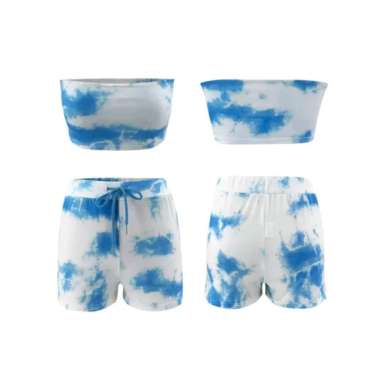 Sporty Tie-Dyed Gradient Bandeau Split Tankini Swimsuit Sporty Tie-Dyed Gradient Bandeau Split Tankini Swimsuit