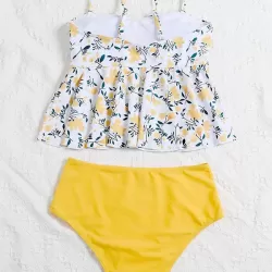 Floral-Print Falbala Split Tankini Swimsuit