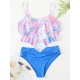 Gradient Printed Falbala Tiered Split Tankini Swimsuit Gradient Printed Falbala Tiered Split Tankini Swimsuit