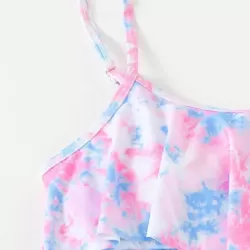 Gradient Printed Falbala Tiered Split Tankini Swimsuit