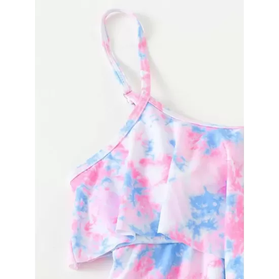 Gradient Printed Falbala Tiered Split Tankini Swimsuit Gradient Printed Falbala Tiered Split Tankini Swimsuit