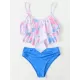 Gradient Printed Falbala Tiered Split Tankini Swimsuit Gradient Printed Falbala Tiered Split Tankini Swimsuit