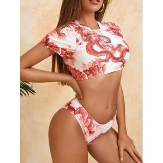 Chinese Style Printed Short Sleeve Split Wetsuit Chinese Style Printed Short Sleeve Split Wetsuit