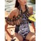 Printed Gorgeous Embellished Falbala Off-The-Shoulder One-Piece Tankini Swimwear