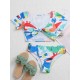 Floral-Print Knotted Short Sleeve Split Tankini Swimsuit Floral-Print Knotted Short Sleeve Split Tankini Swimsuit