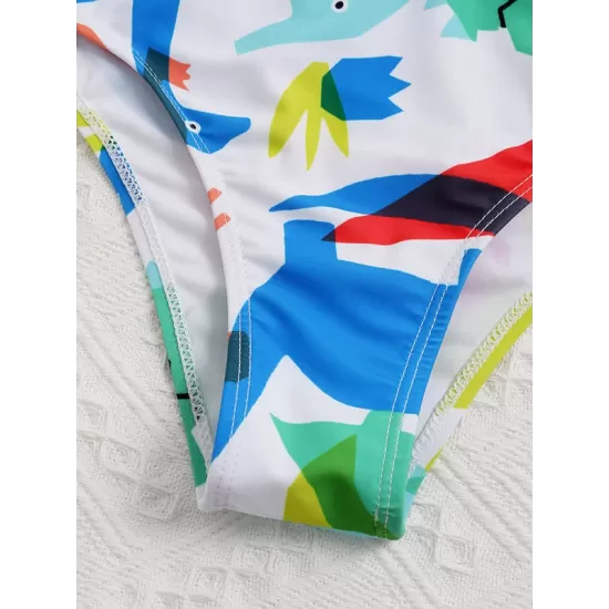 Floral-Print Knotted Short Sleeve Split Tankini Swimsuit Floral-Print Knotted Short Sleeve Split Tankini Swimsuit