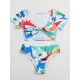 Floral-Print Knotted Short Sleeve Split Tankini Swimsuit Floral-Print Knotted Short Sleeve Split Tankini Swimsuit