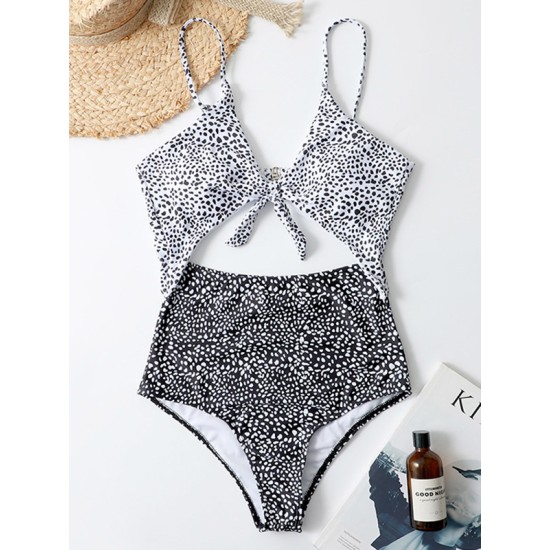 Polka-Dot Tankini Hollow Knotted One-Piece Swimwear Polka-Dot Tankini Hollow Knotted One-Piece Swimwear