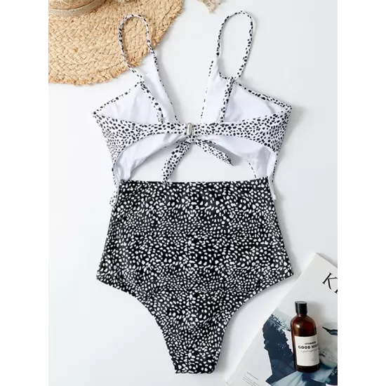 Polka-Dot Tankini Hollow Knotted One-Piece Swimwear Polka-Dot Tankini Hollow Knotted One-Piece Swimwear