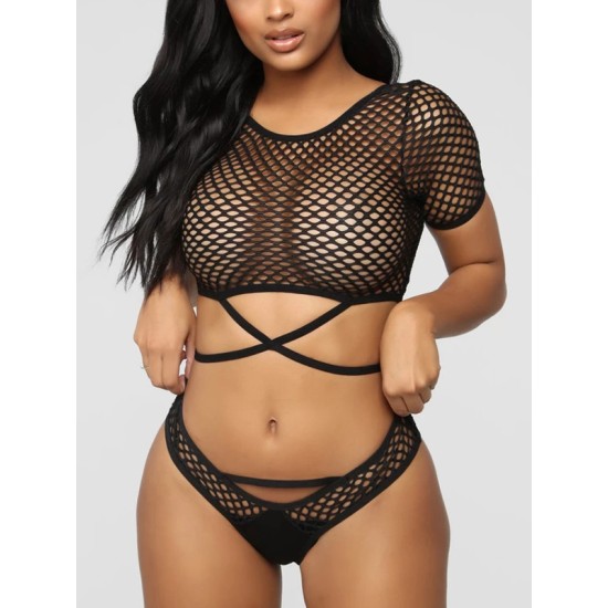 Sexy Net Yarn Hollow Hollow Short Sleeve Split Tankini Swimsuit Sexy Net Yarn Hollow Hollow Short Sleeve Split Tankini Swimsuit