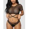 Sexy Net Yarn Hollow Hollow Short Sleeve Split Tankini Swimsuit