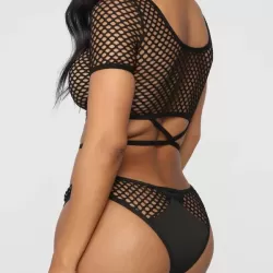 Sexy Net Yarn Hollow Hollow Short Sleeve Split Tankini Swimsuit