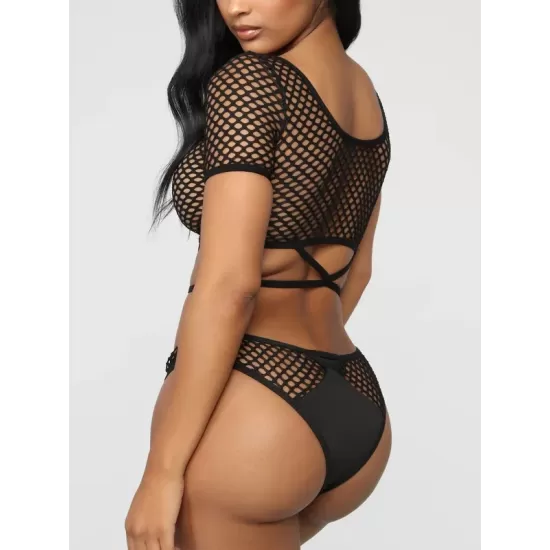 Sexy Net Yarn Hollow Hollow Short Sleeve Split Tankini Swimsuit Sexy Net Yarn Hollow Hollow Short Sleeve Split Tankini Swimsuit