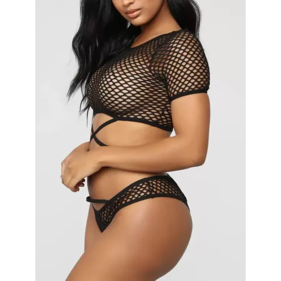 Sexy Net Yarn Hollow Hollow Short Sleeve Split Tankini Swimsuit Sexy Net Yarn Hollow Hollow Short Sleeve Split Tankini Swimsuit