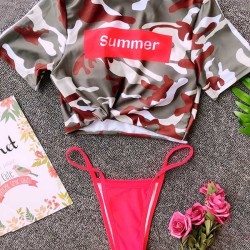 Sports Half Sleeve Split Bikini Swimsuit