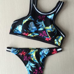 Sports Style Floral Bralette Tankini Swimwear