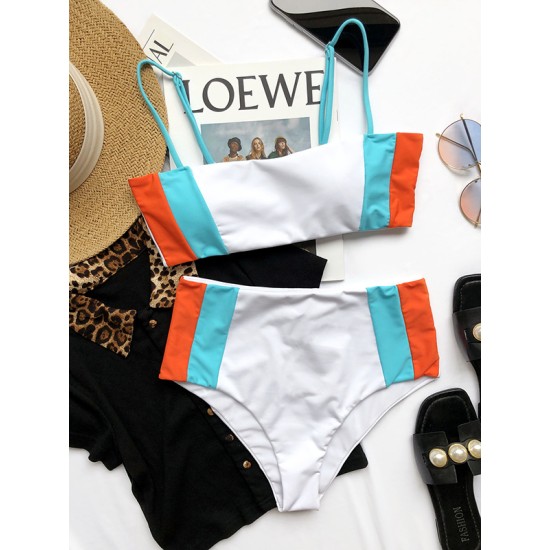 Spaghetti-Neck Contrast Color Bandeau Bikinis Swimwear Spaghetti-Neck Contrast Color Bandeau Bikinis Swimwear