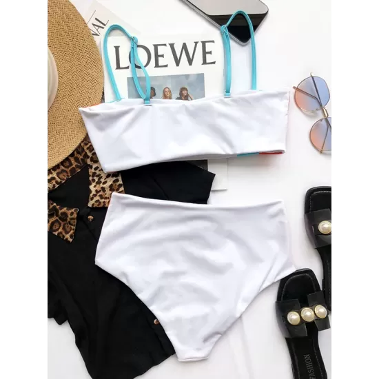 Spaghetti-Neck Contrast Color Bandeau Bikinis Swimwear Spaghetti-Neck Contrast Color Bandeau Bikinis Swimwear
