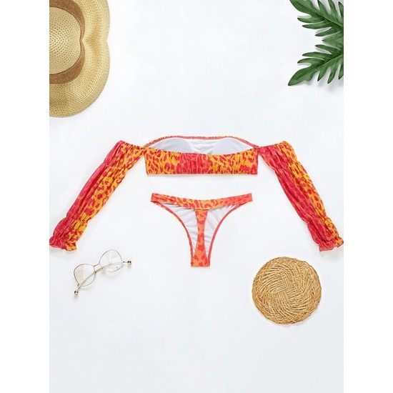 Off-The-Shoulder Long Sleeve Tie-Dyed Tankini Swimwear Off-The-Shoulder Long Sleeve Tie-Dyed Tankini Swimwear