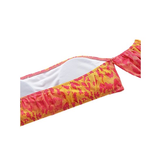 Off-The-Shoulder Long Sleeve Tie-Dyed Tankini Swimwear Off-The-Shoulder Long Sleeve Tie-Dyed Tankini Swimwear
