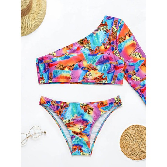 One-Shoulder Color-Block Brazilian Tankini Swimwear One-Shoulder Color-Block Brazilian Tankini Swimwear