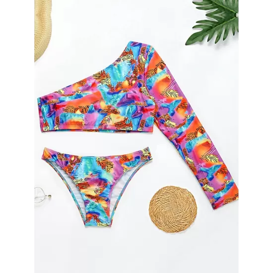 One-Shoulder Color-Block Brazilian Tankini Swimwear One-Shoulder Color-Block Brazilian Tankini Swimwear