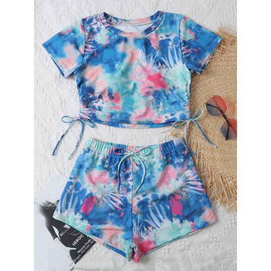 Short Sleeve Tie-Dyed Boardshort Tankini Swimwear Short Sleeve Tie-Dyed Boardshort Tankini Swimwear