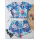 Short Sleeve Tie-Dyed Boardshort Tankini Swimwear Short Sleeve Tie-Dyed Boardshort Tankini Swimwear