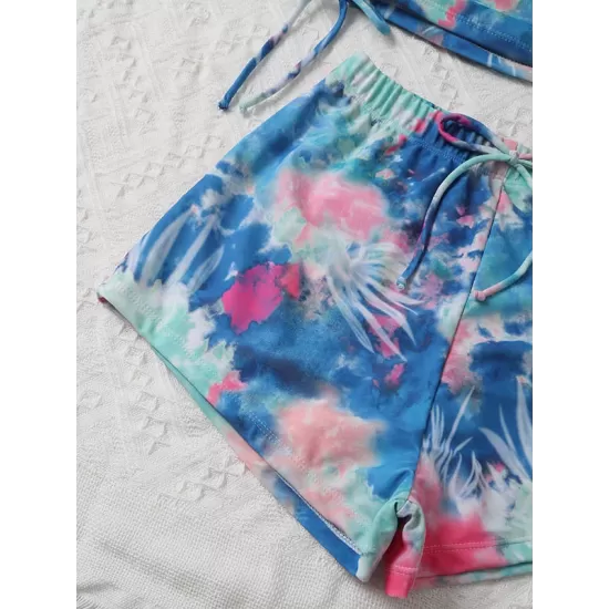 Short Sleeve Tie-Dyed Boardshort Tankini Swimwear Short Sleeve Tie-Dyed Boardshort Tankini Swimwear
