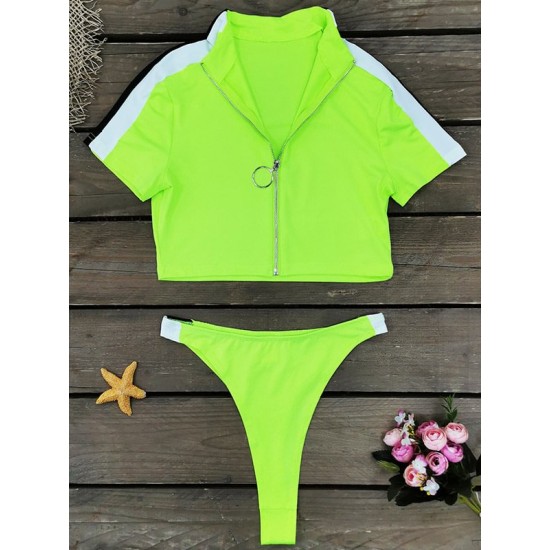 Short Sleeve Zipper Tight Brazilian Tankini Swimwear Short Sleeve Zipper Tight Brazilian Tankini Swimwear