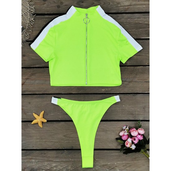 Short Sleeve Zipper Tight Brazilian Tankini Swimwear Short Sleeve Zipper Tight Brazilian Tankini Swimwear